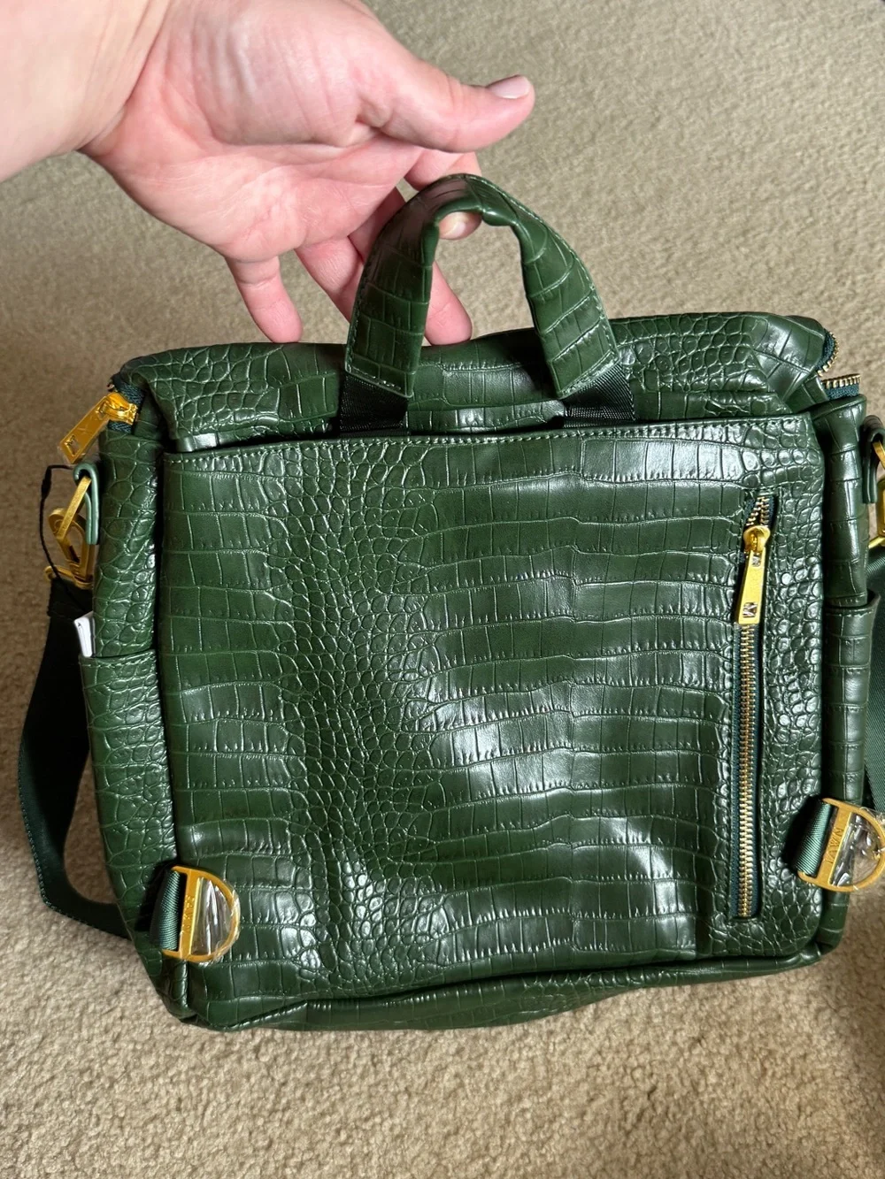 Fawn Design Green Faux-Croc Backpack